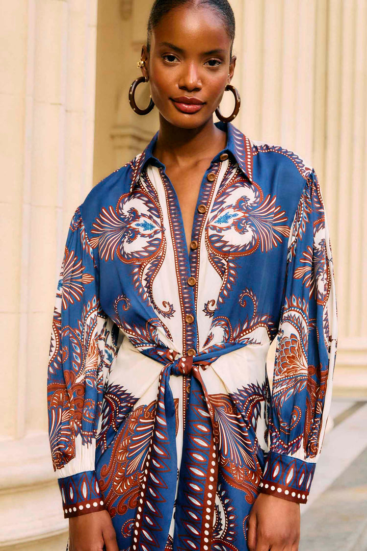 Arabesque Scarf Blue Midi Dress