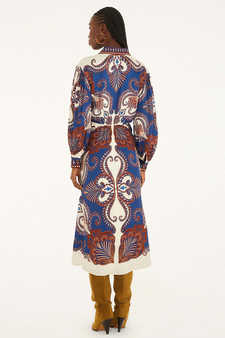 Arabesque Scarf Blue Midi Dress