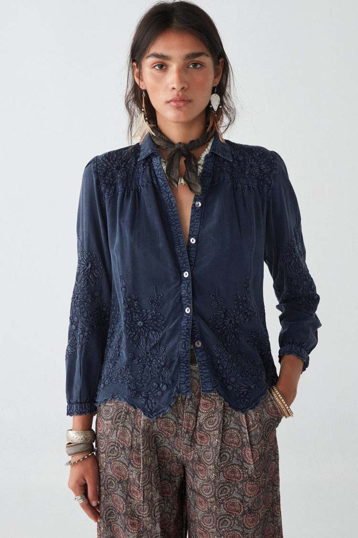 Ariana Sunflower Blouse in Indigo Blue