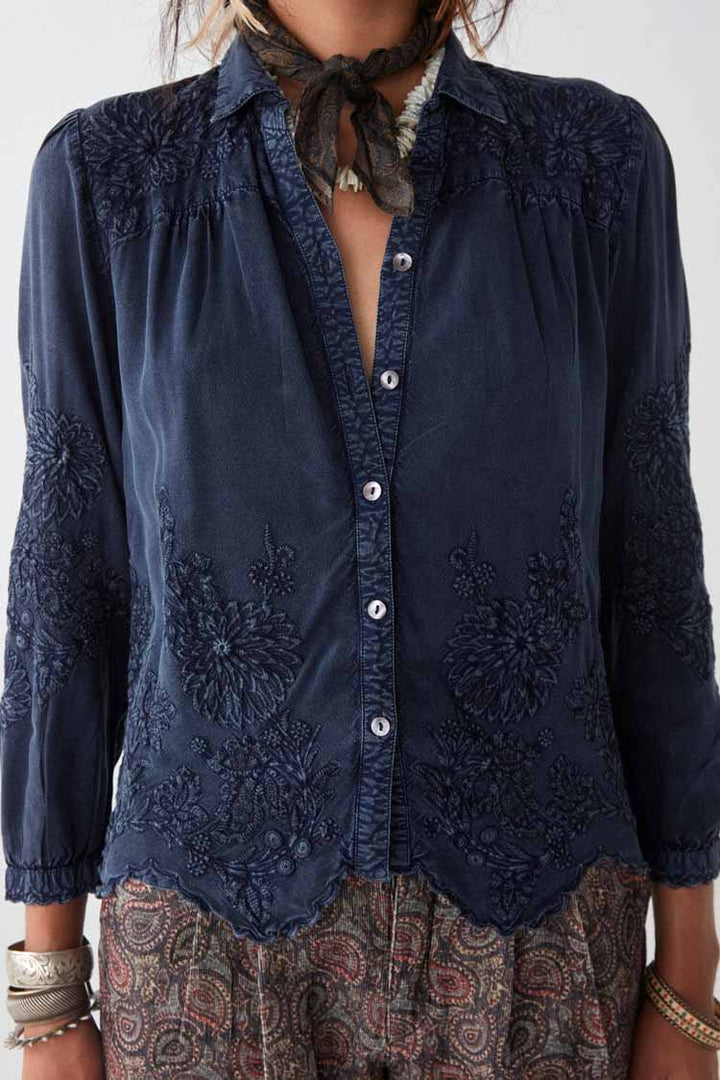 Ariana Sunflower Blouse in Indigo Blue
