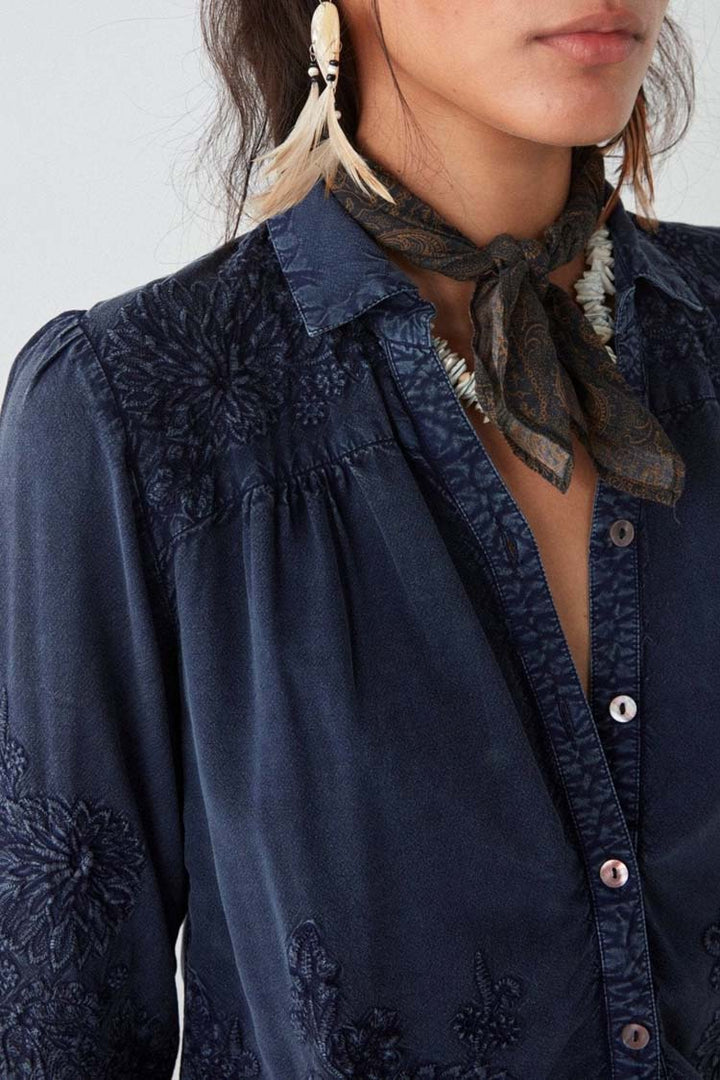 Ariana Sunflower Blouse in Indigo Blue