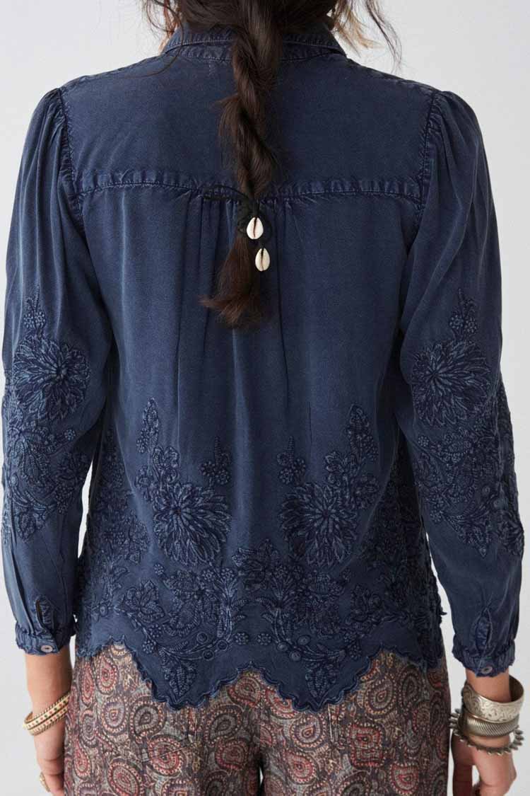 Ariana Sunflower Blouse in Indigo Blue