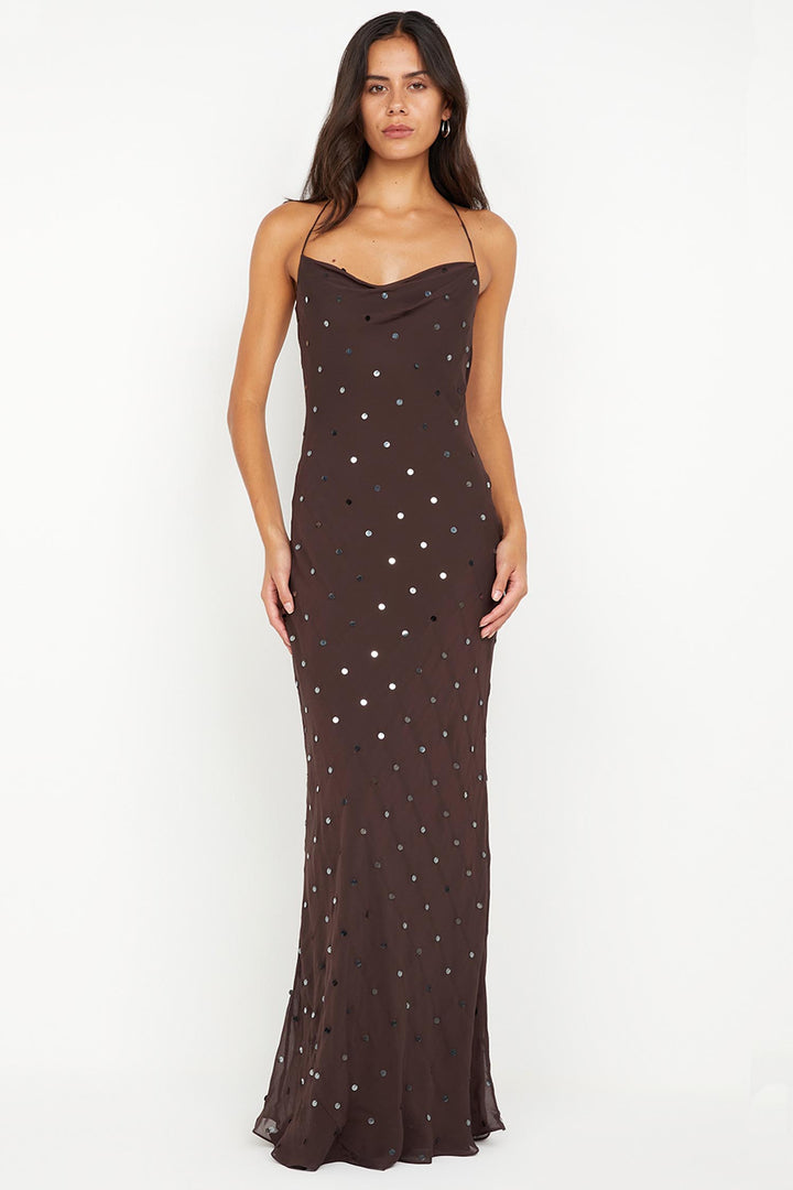 Arielle Slip Maxi Dress in Dark Chocolate