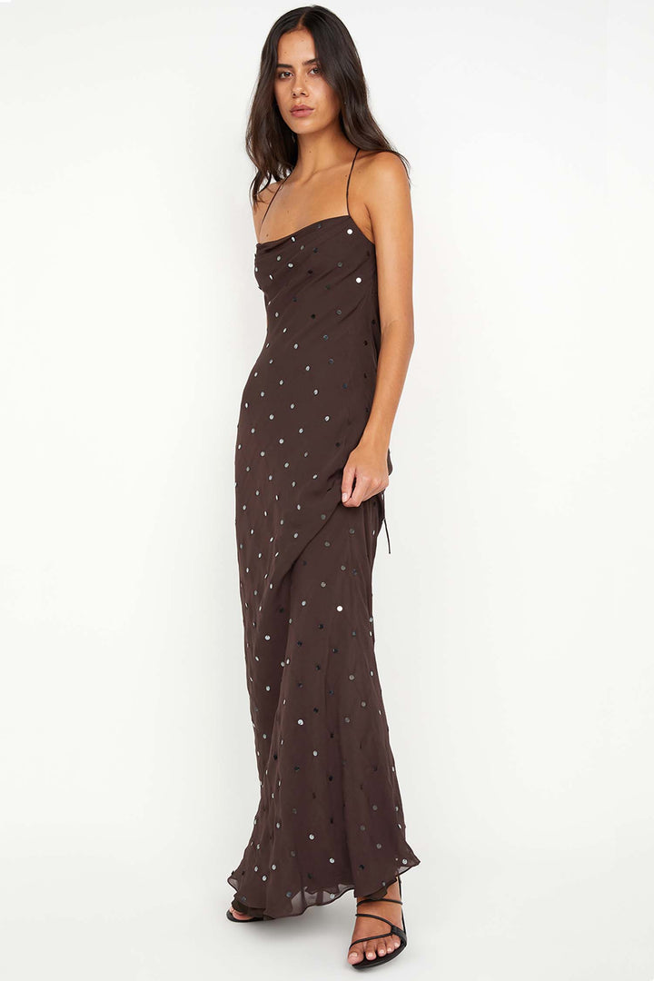 Arielle Slip Maxi Dress in Dark Chocolate