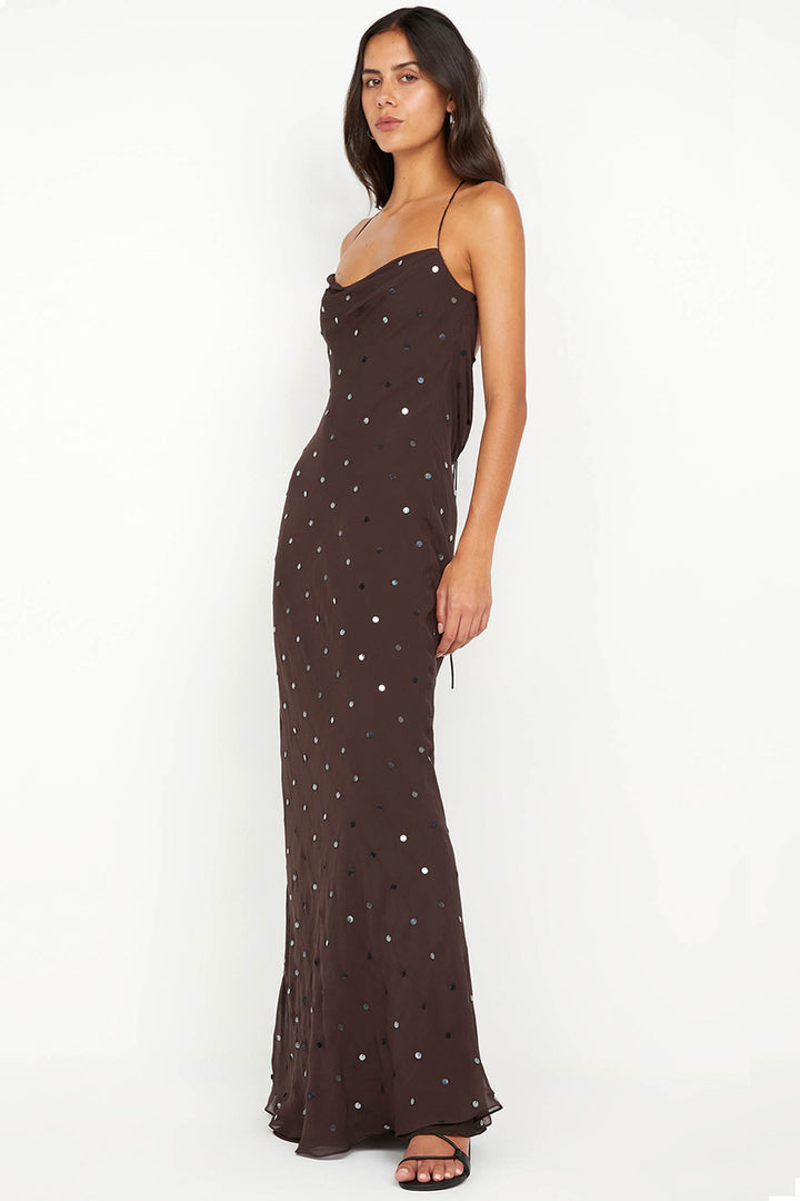 Arielle Slip Maxi Dress in Dark Chocolate