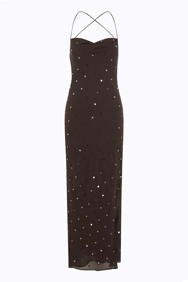 Arielle Slip Maxi Dress in Dark Chocolate