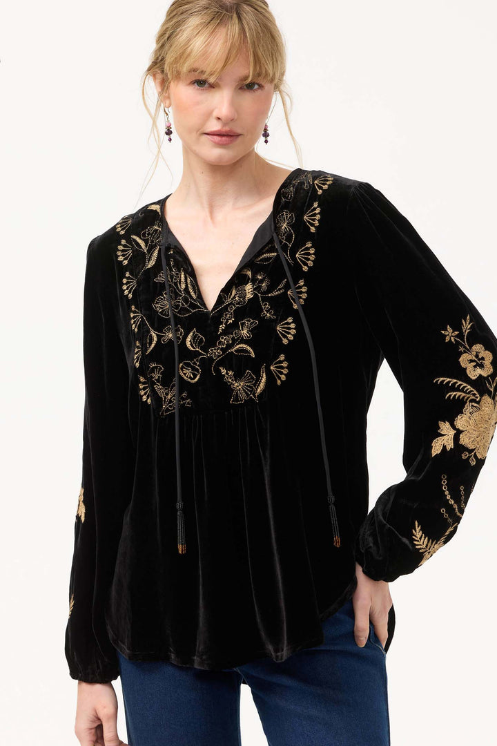 Arles/Lara Velvet Prairie Blouse in Black