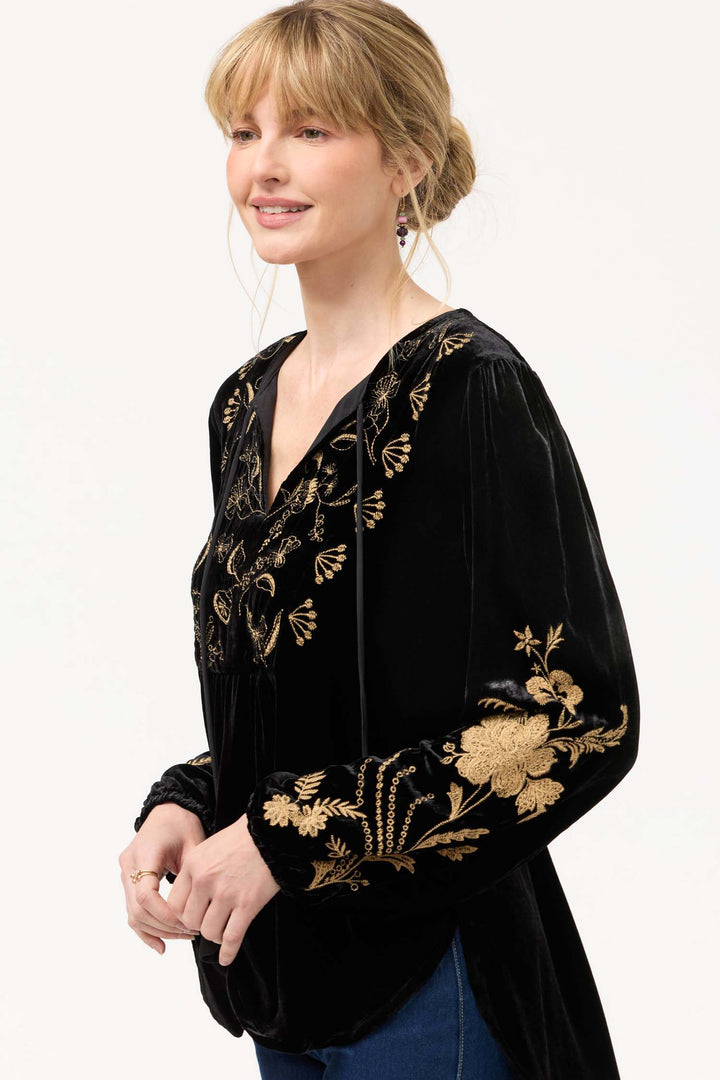 Arles/Lara Velvet Prairie Blouse in Black