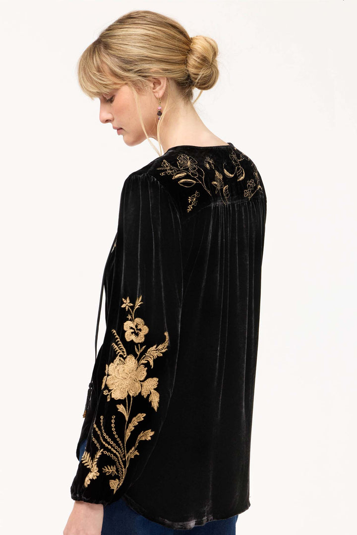 Arles/Lara Velvet Prairie Blouse in Black
