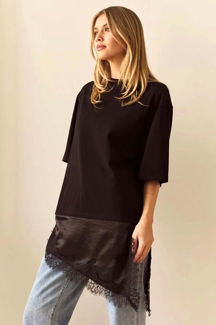 Arlo Jersey Lace Tee in Black