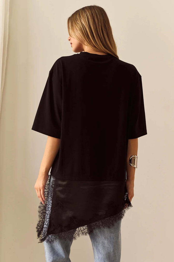 Arlo Jersey Lace Tee in Black