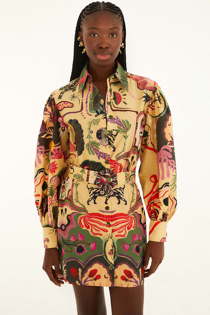 Artsy Surreal Land Beige LS Mini Dress