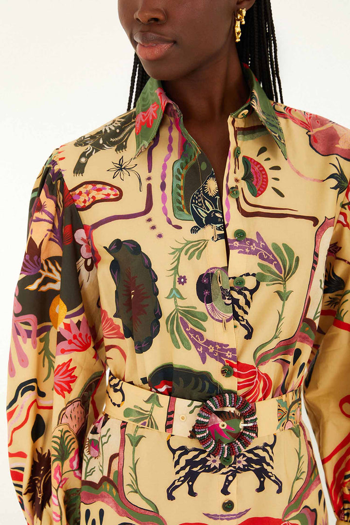 Artsy Surreal Land Beige LS Mini Dress