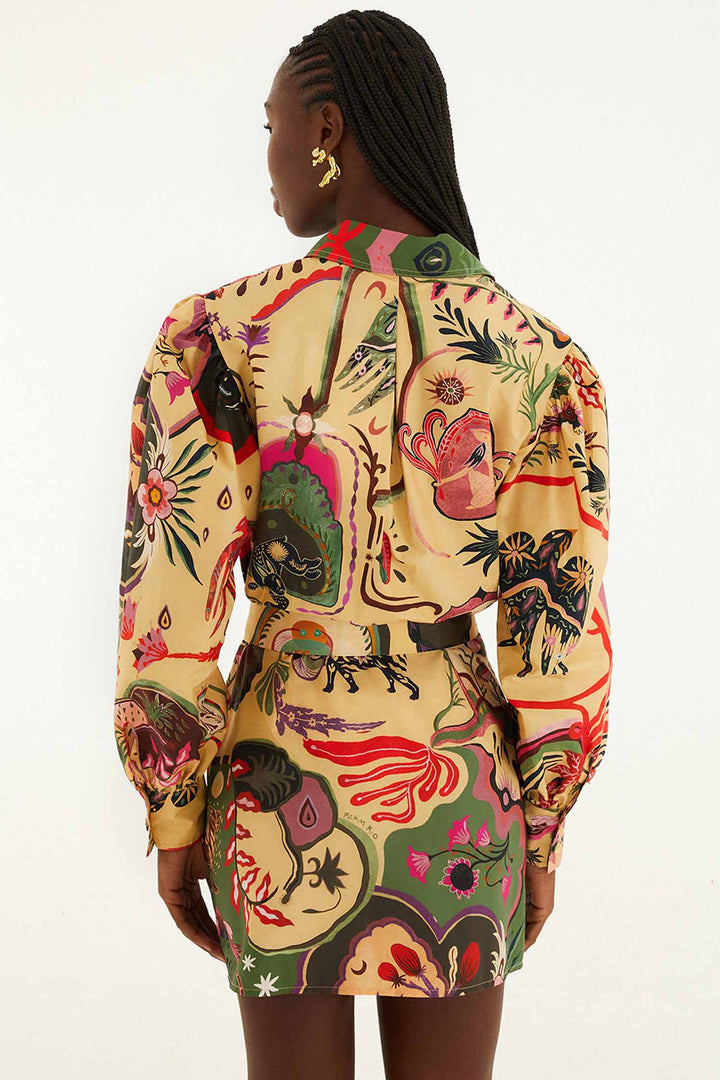 Artsy Surreal Land Beige LS Mini Dress