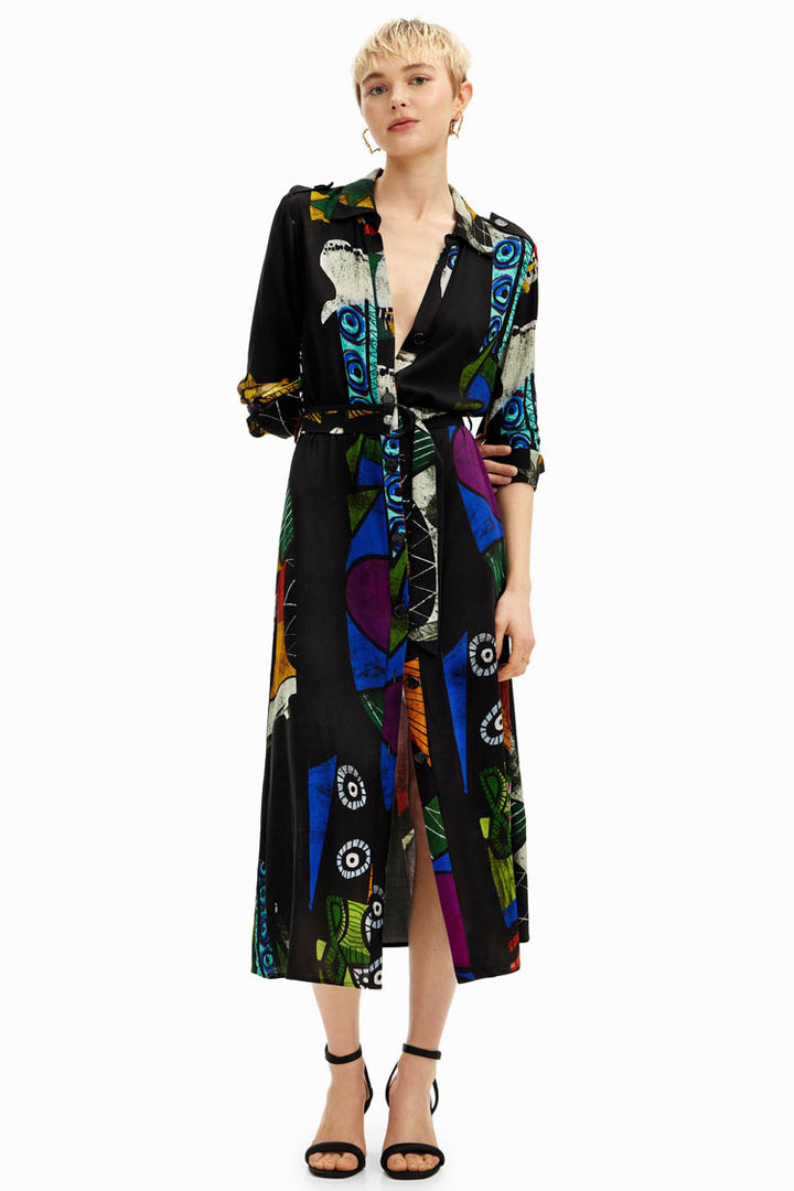 Arty Printed LS Midi Shirt Dress | FINAL SALE