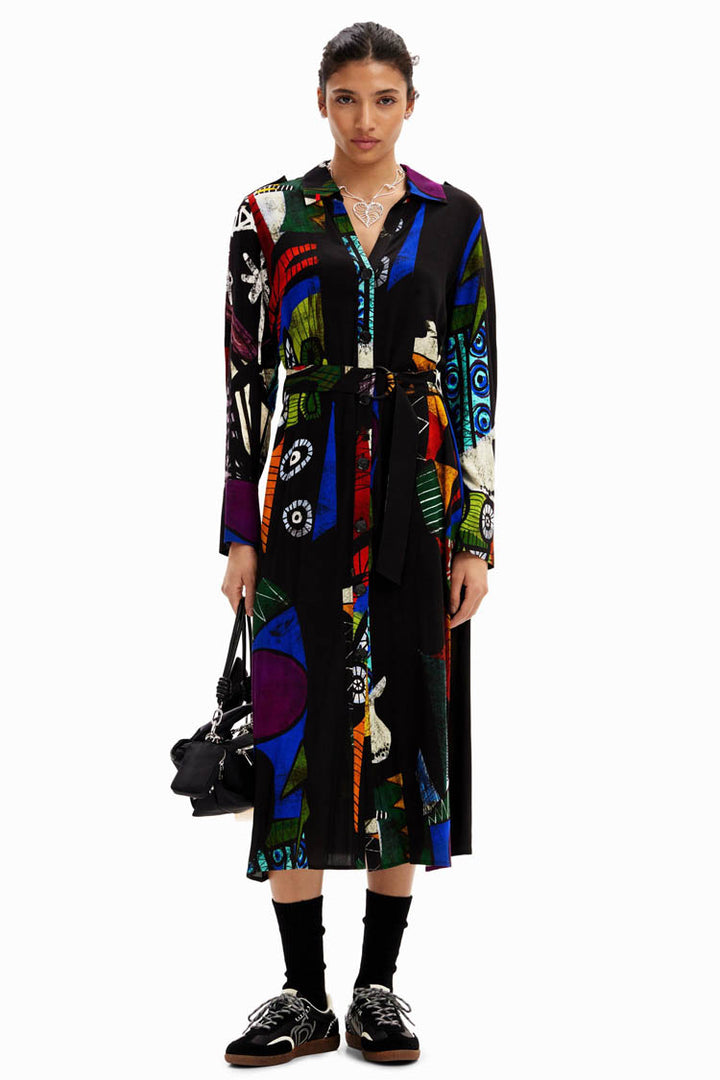 Arty Printed LS Midi Shirt Dress | FINAL SALE