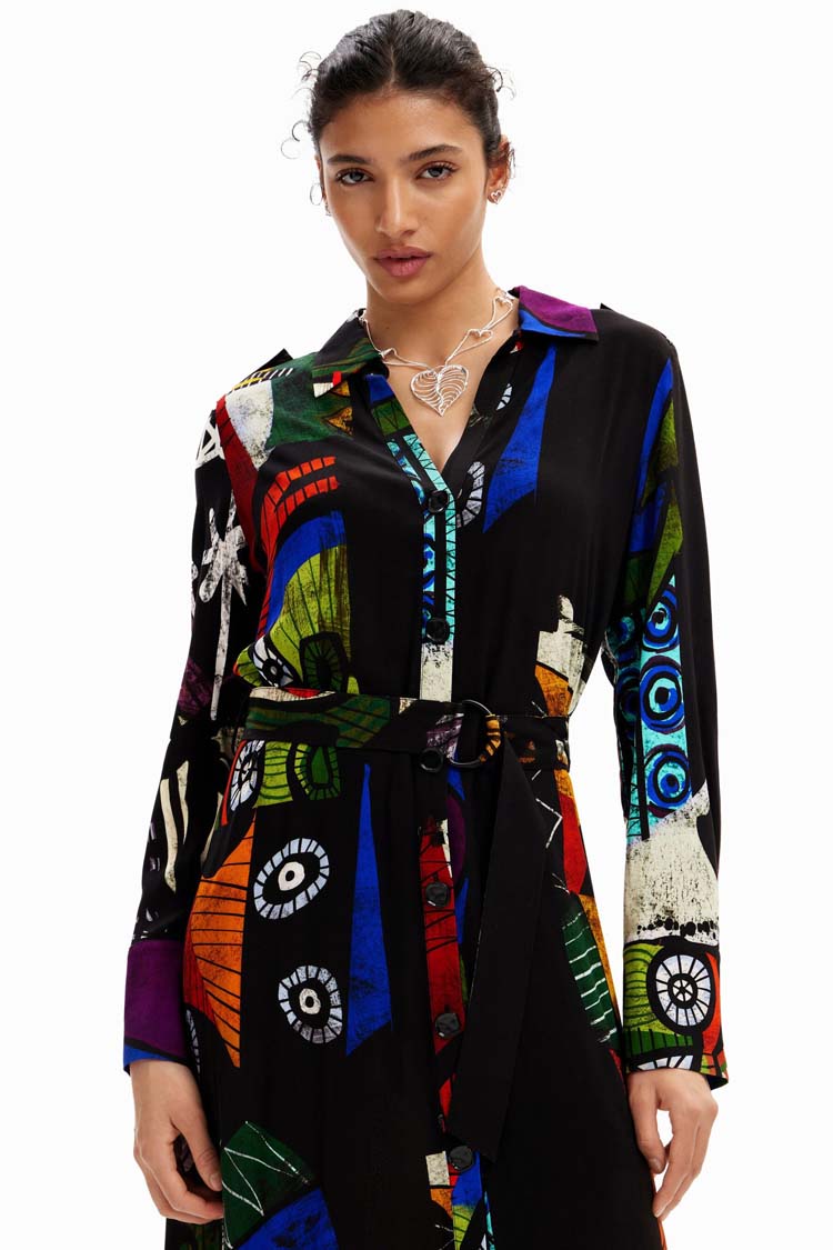 Arty Printed LS Midi Shirt Dress | FINAL SALE