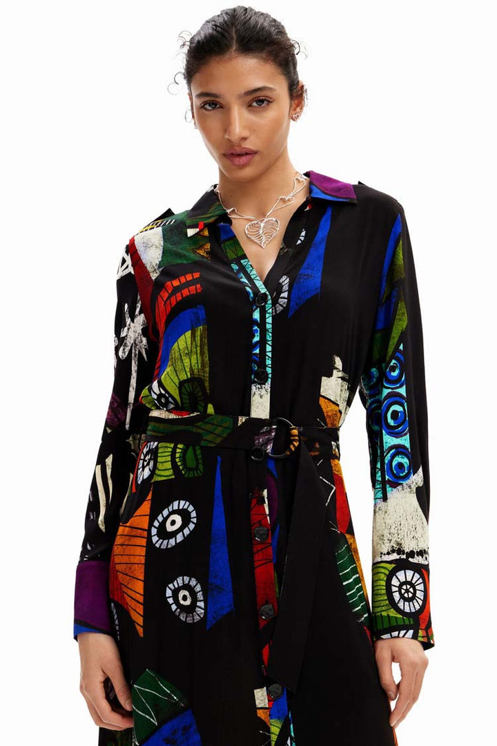 Arty Printed LS Midi Shirt Dress | FINAL SALE
