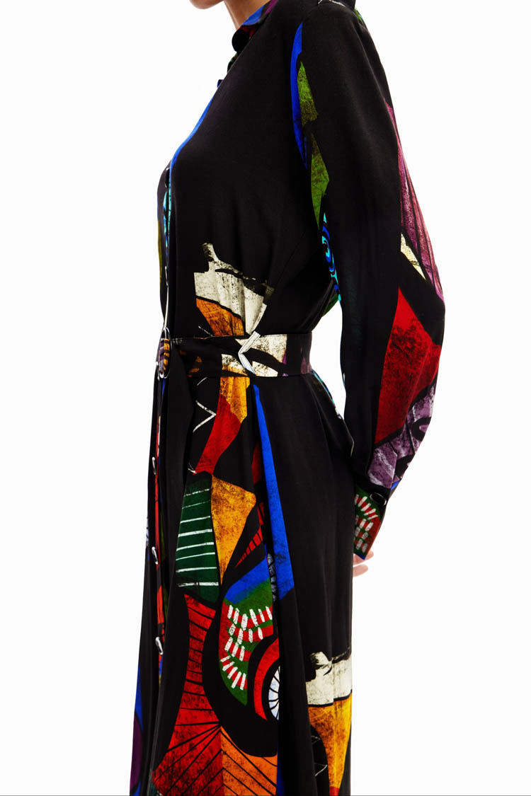 Arty Printed LS Midi Shirt Dress | FINAL SALE