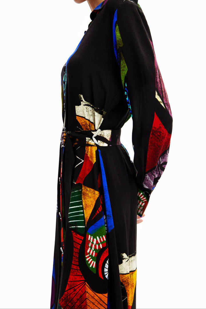 Arty Printed LS Midi Shirt Dress | FINAL SALE