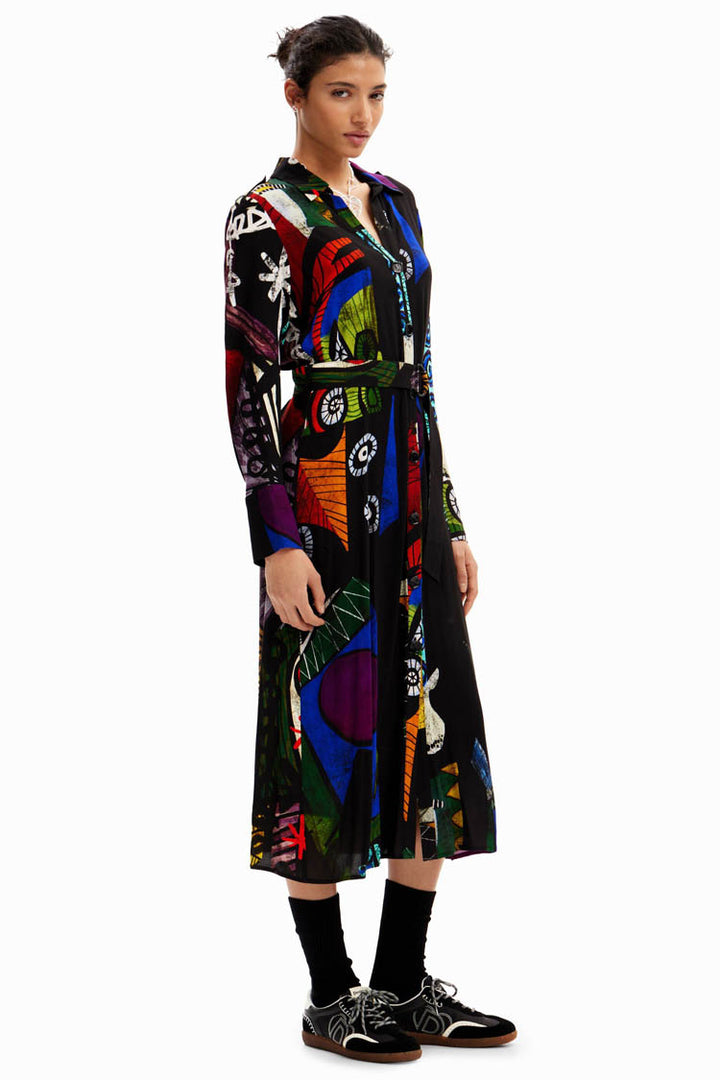 Arty Printed LS Midi Shirt Dress | FINAL SALE