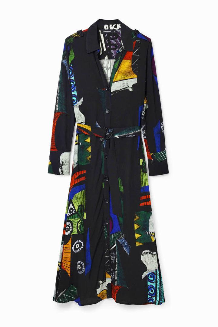 Arty Printed LS Midi Shirt Dress | FINAL SALE