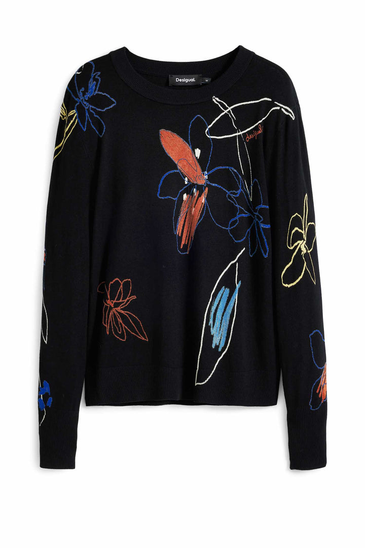 Arty Sweater w Floral Strokes in Black