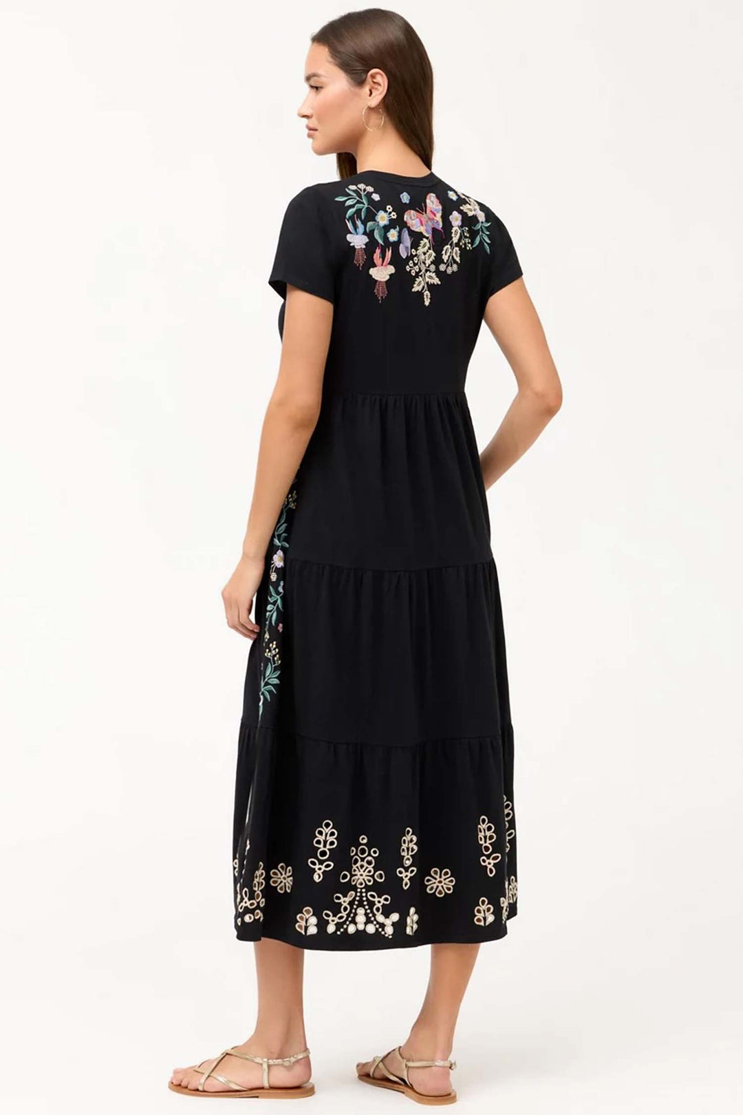 Arva Cap Sleeve Knit Eyelet Maxi Dress in Black