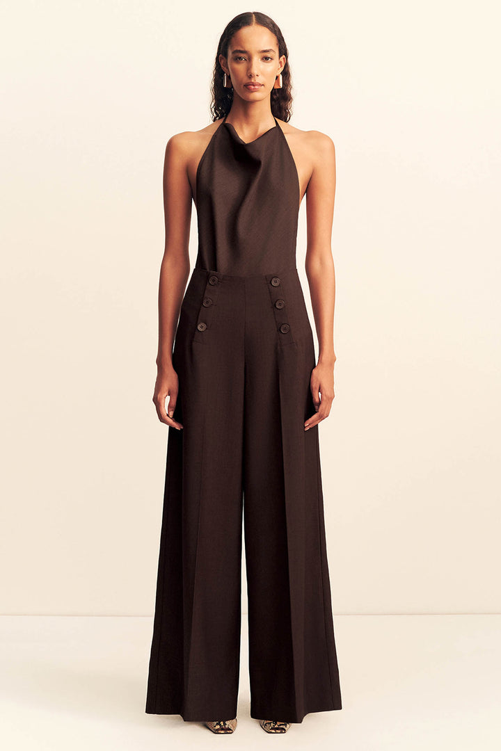 Asher Button Wide Leg Pant in Ristretto