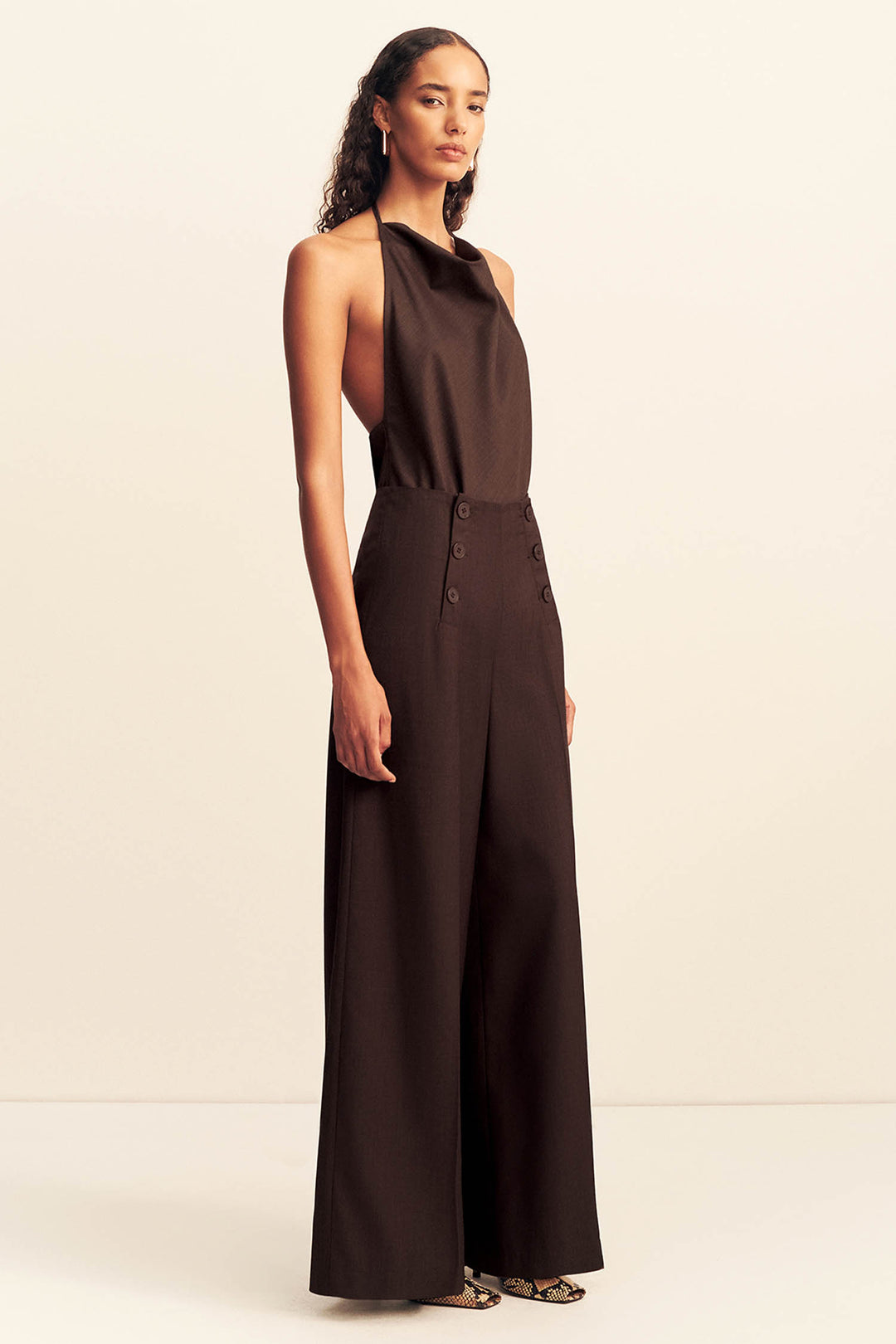 Asher Button Wide Leg Pant in Ristretto