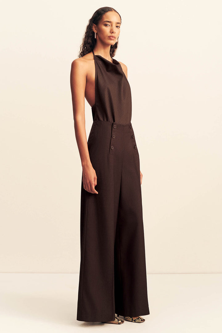 Asher Button Wide Leg Pant in Ristretto