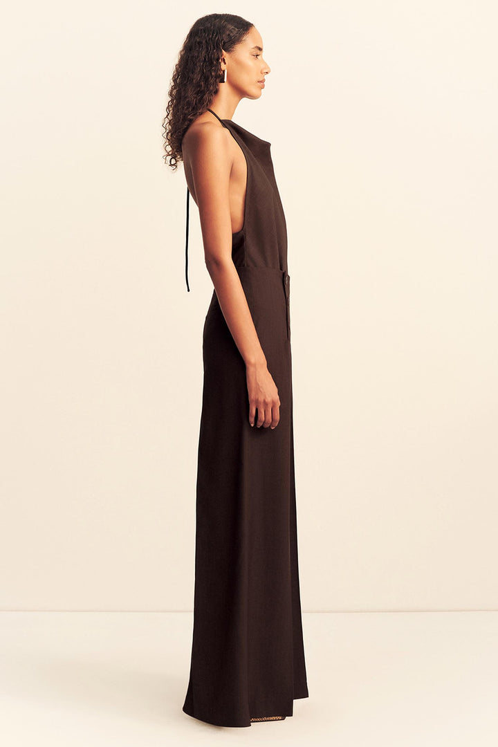 Asher Button Wide Leg Pant in Ristretto