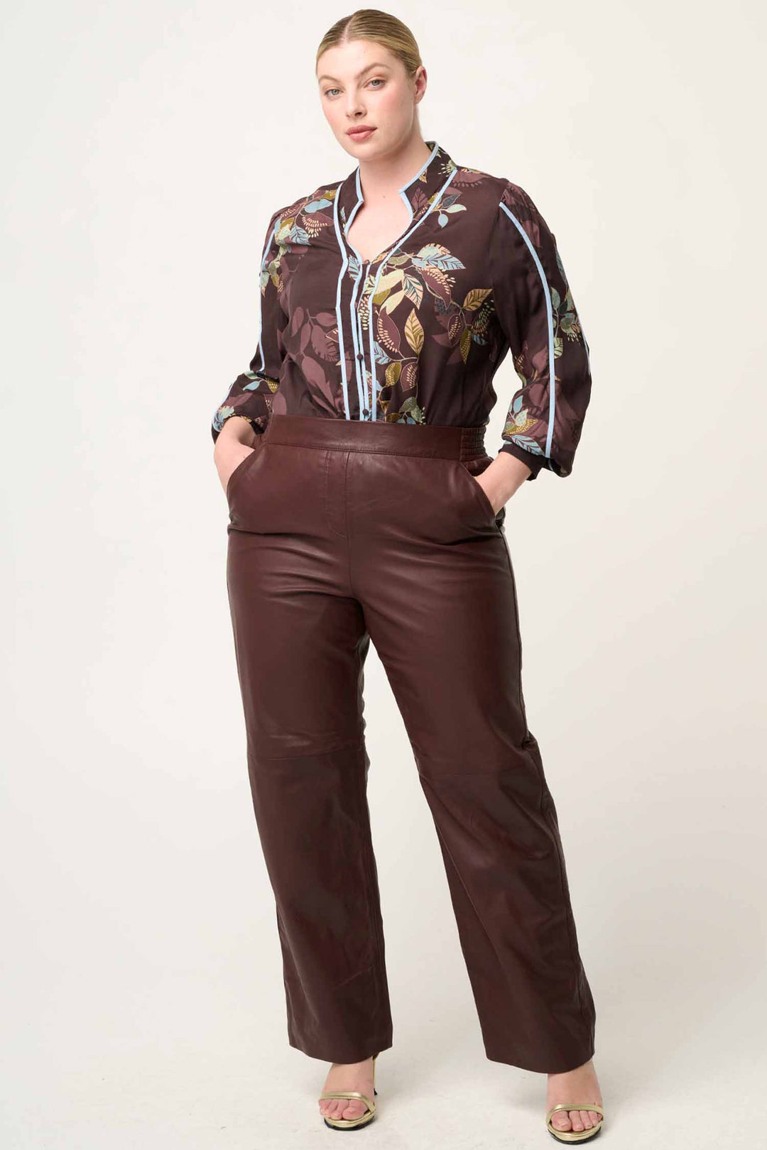 Asher Contrast Faille Shirt in Amber Vines