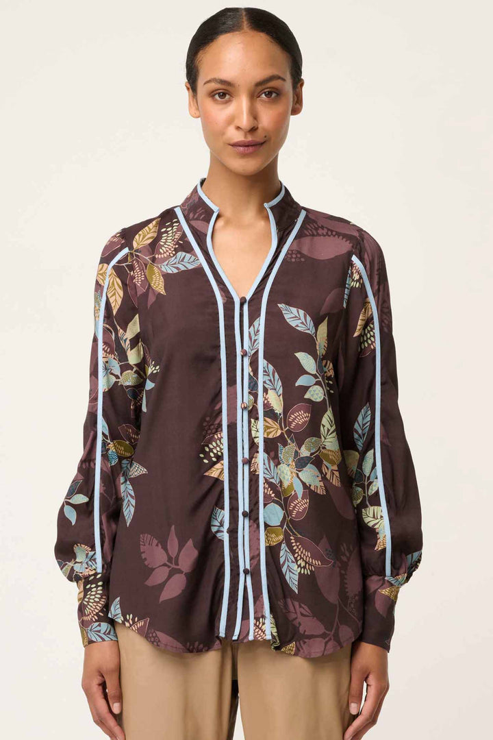 Asher Contrast Faille Shirt in Amber Vines