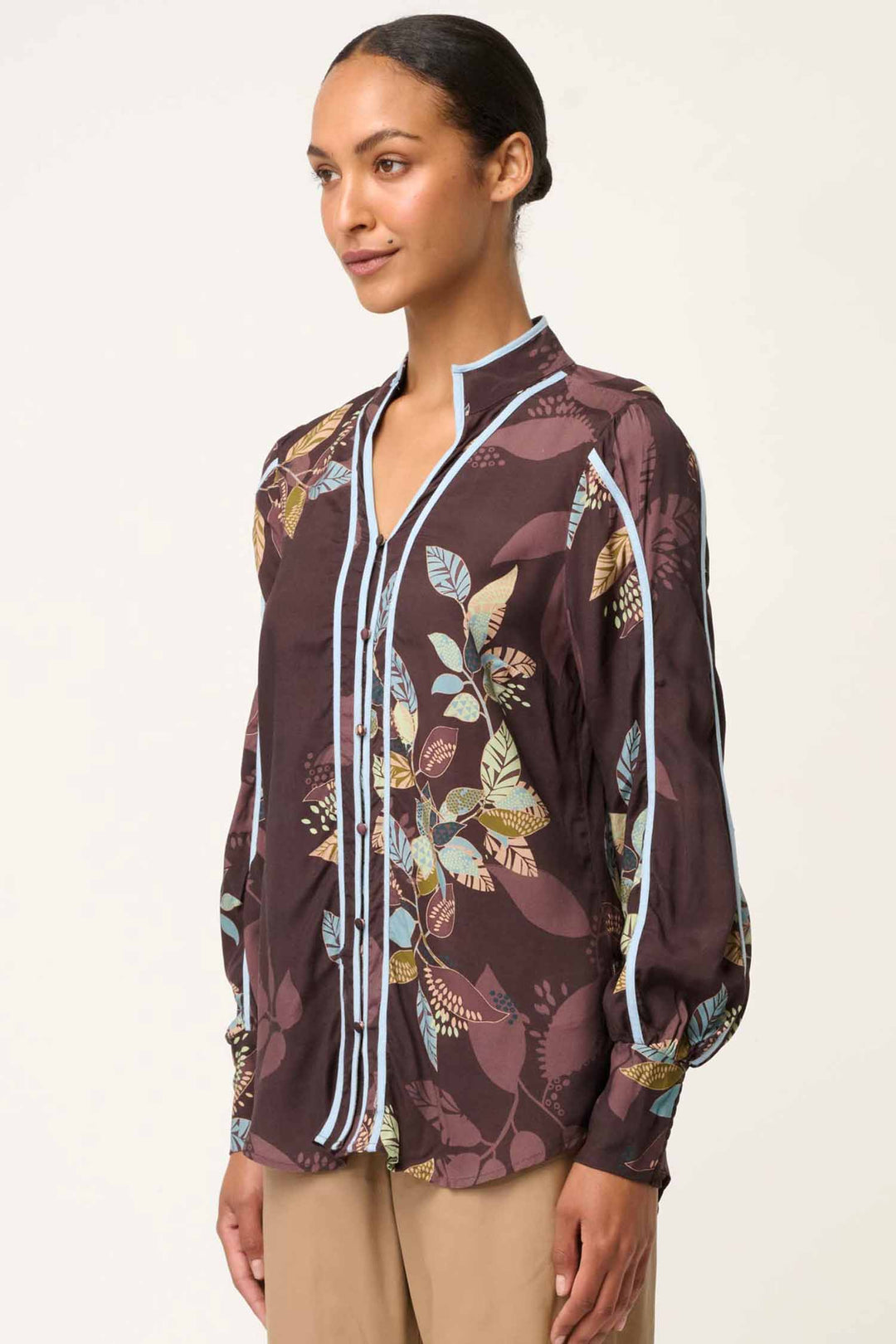 Asher Contrast Faille Shirt in Amber Vines