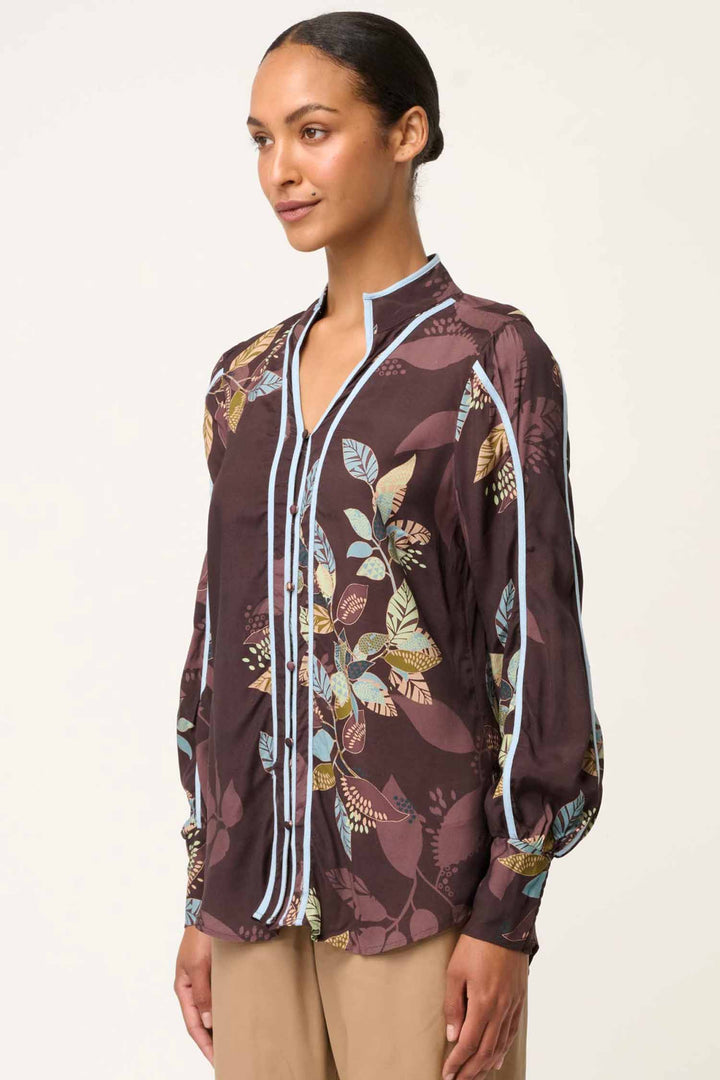 Asher Contrast Faille Shirt in Amber Vines