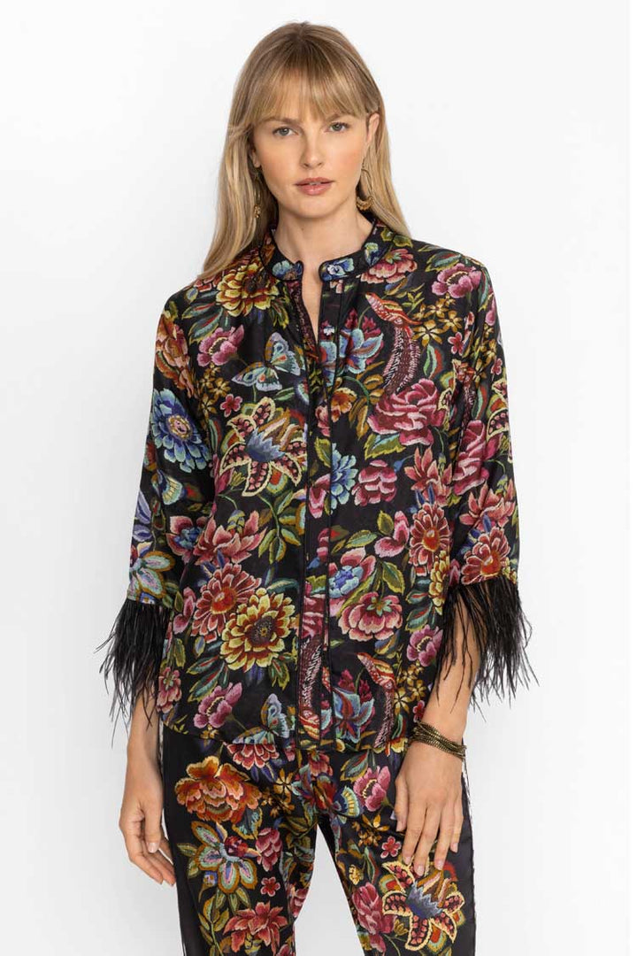 Asiavo Reversible Lewella Feather Trim Kimono
