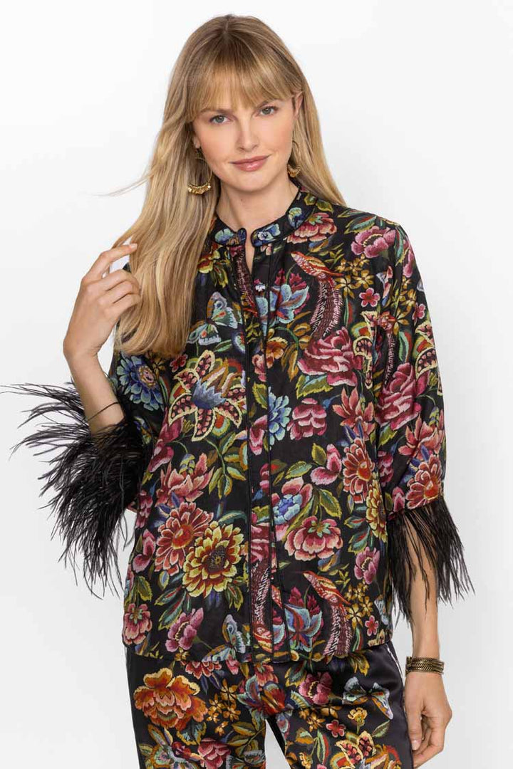 Asiavo Reversible Lewella Feather Trim Kimono