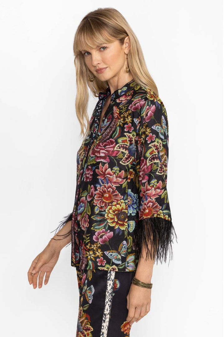 Asiavo Reversible Lewella Feather Trim Kimono