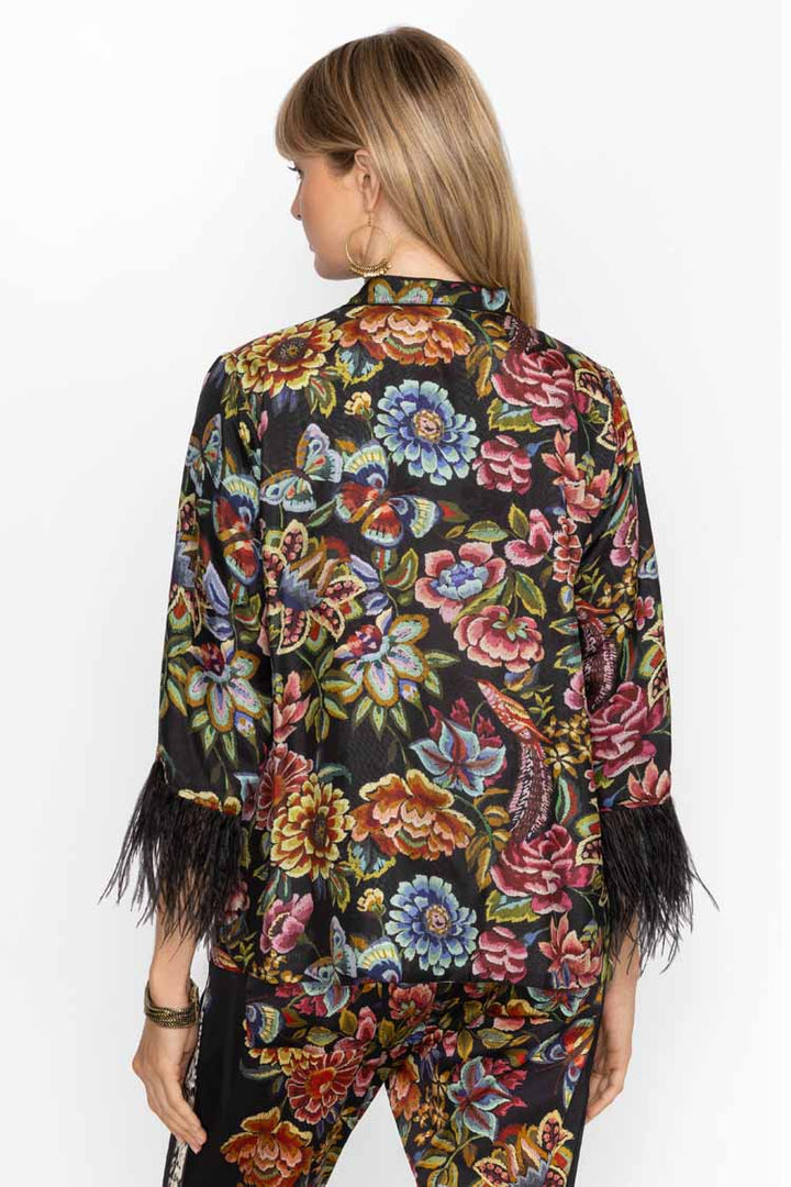 Asiavo Reversible Lewella Feather Trim Kimono