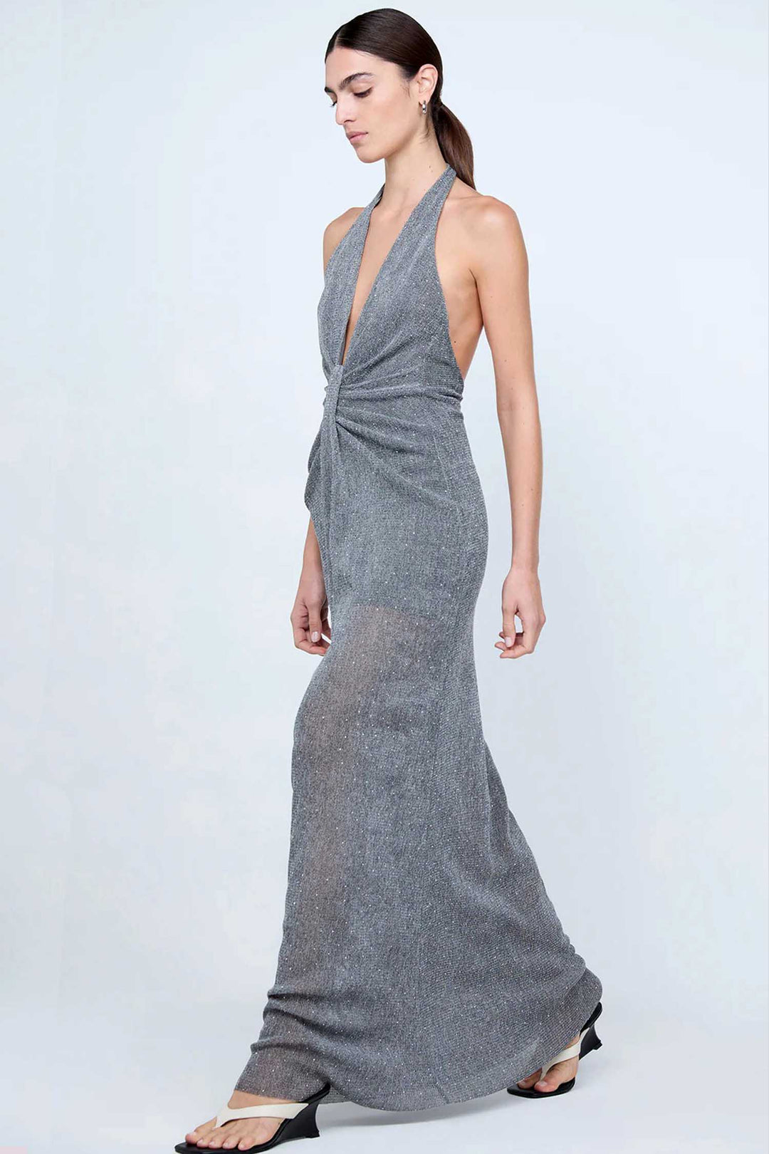 Astra Drape Maxi Dress in Chrome