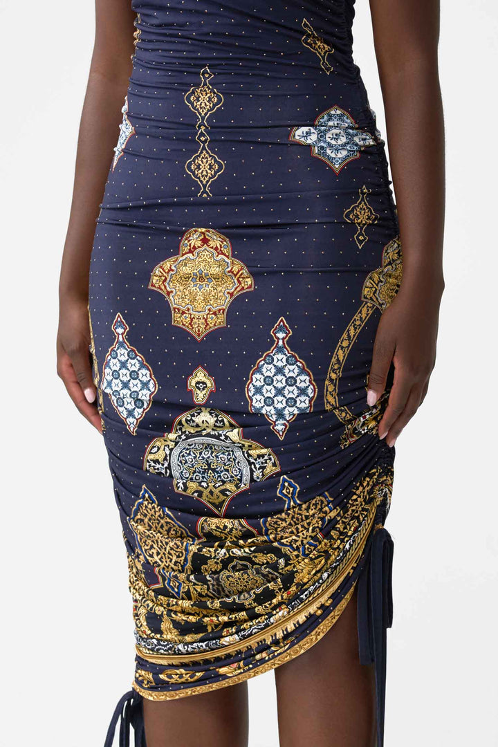 Asymmetric Ruched Jersey Dress in The Imperial Gate