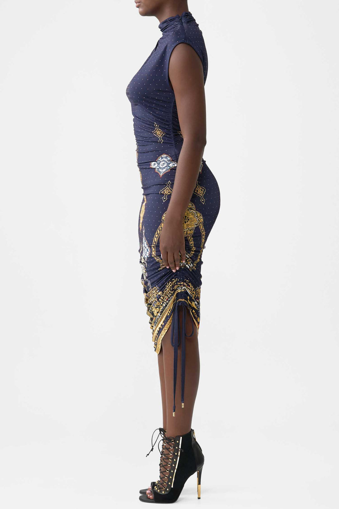 Asymmetric Ruched Jersey Dress in The Imperial Gate
