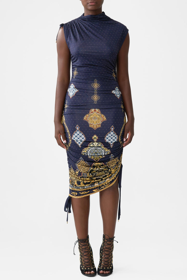 Asymmetric Ruched Jersey Dress in The Imperial Gate