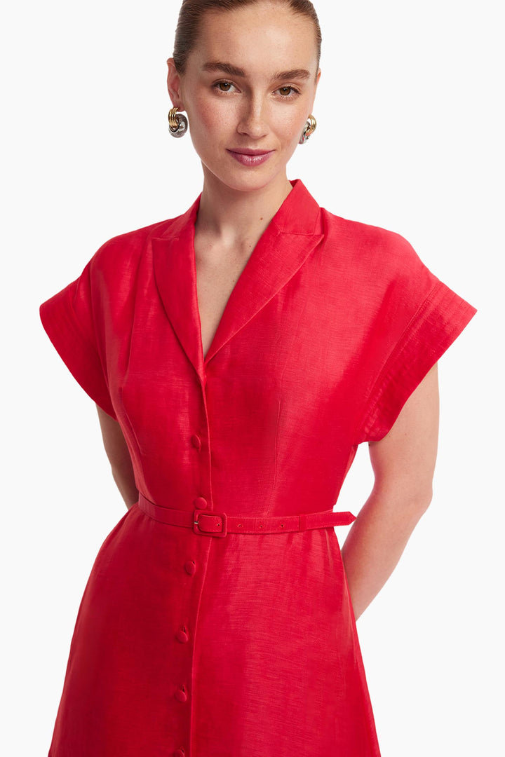 Aubrey Palm Shirt Midi Dress in Scarlet