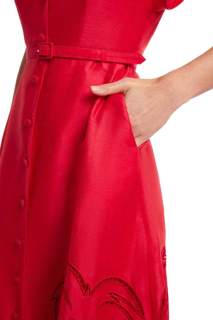 Aubrey Palm Shirt Midi Dress in Scarlet