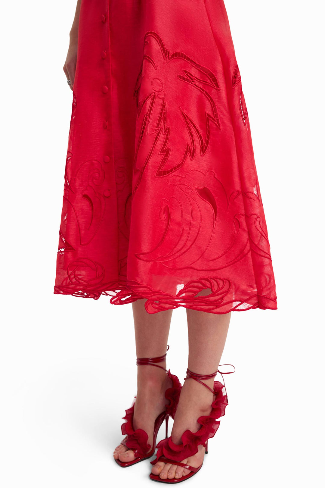 Aubrey Palm Shirt Midi Dress in Scarlet