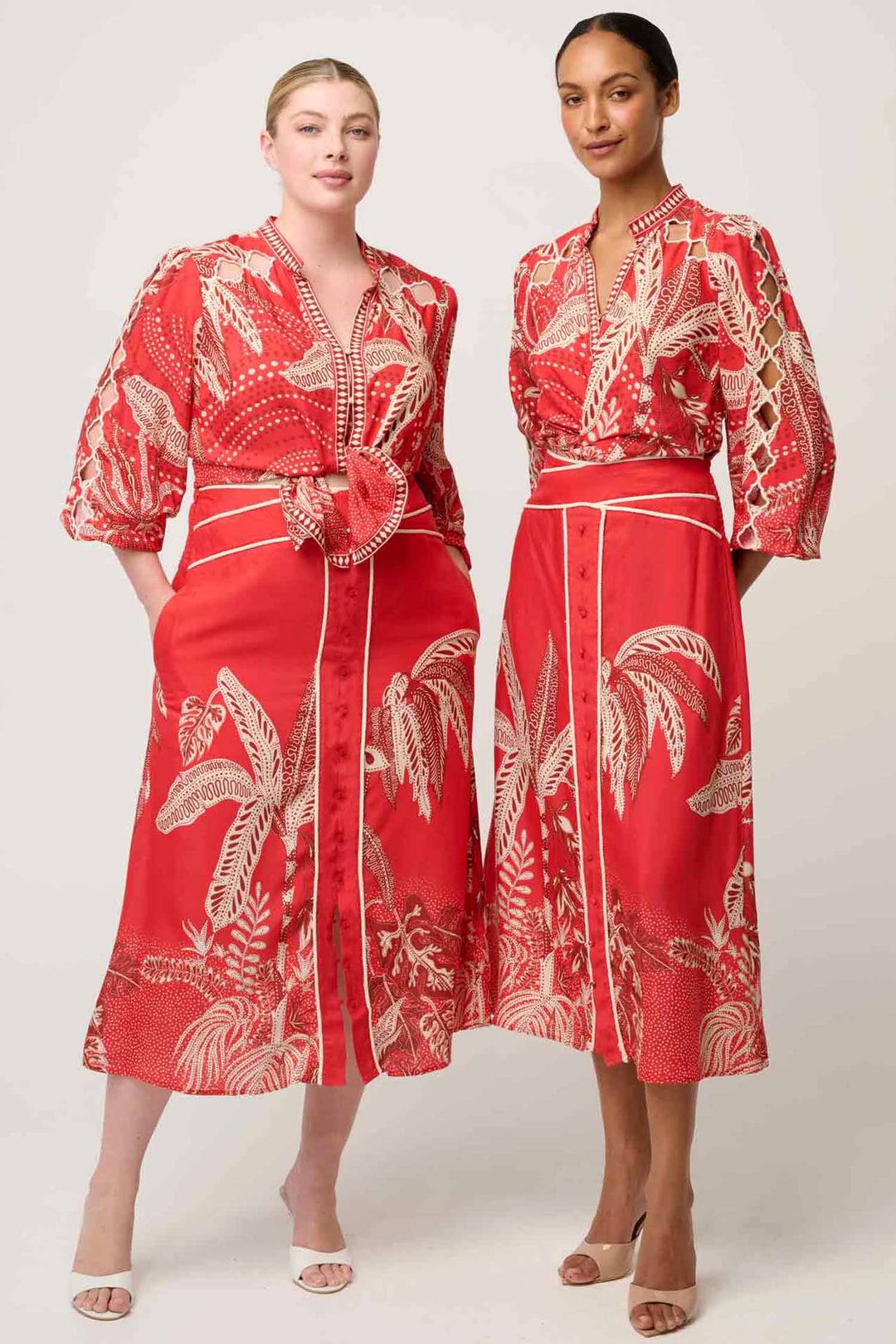 Audrey Embroidered Blouse in Crimson Palms