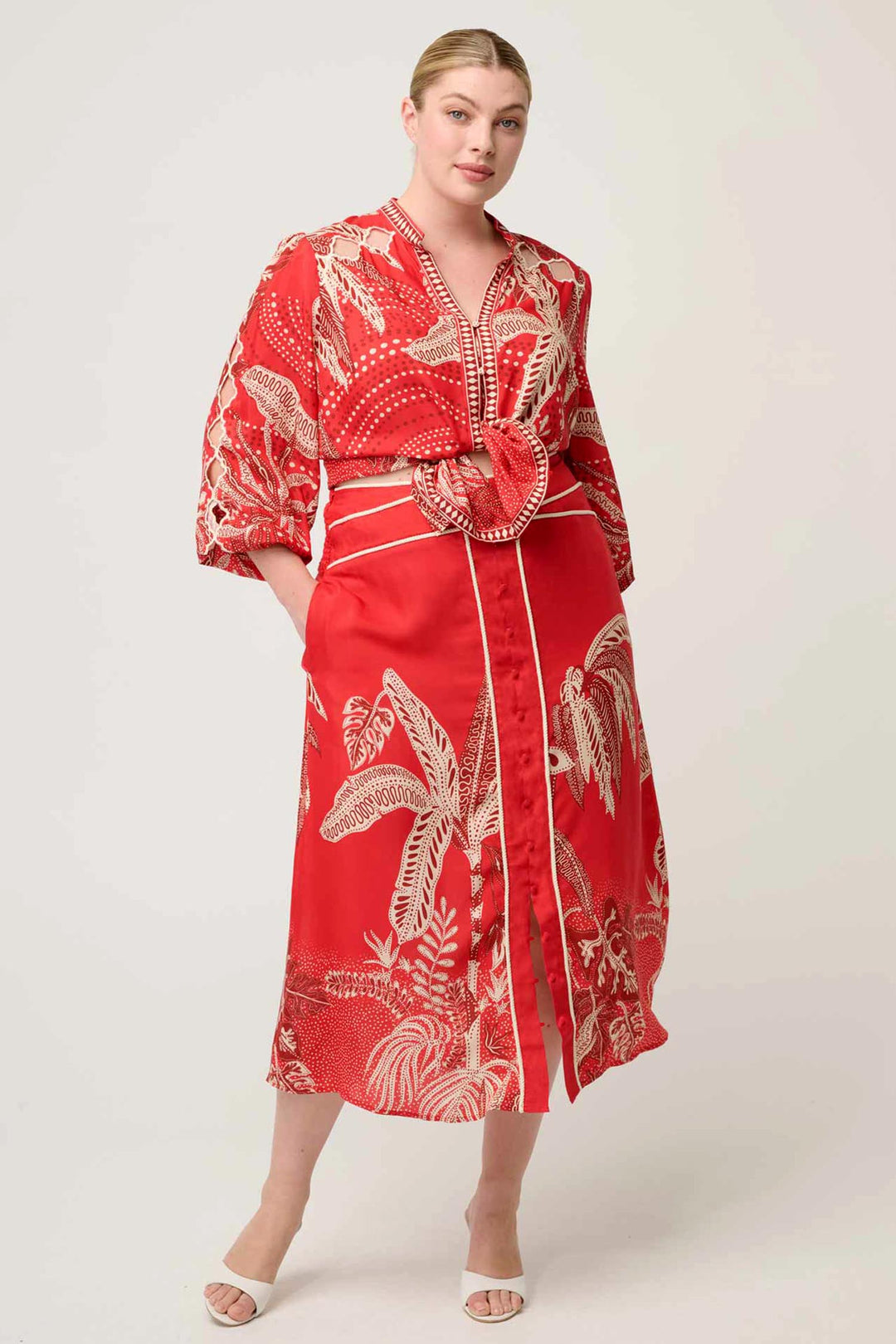 Audrey Embroidered Blouse in Crimson Palms