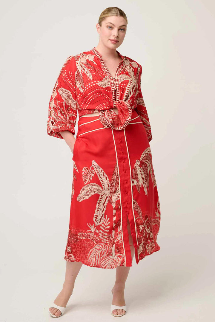 Audrey Embroidered Blouse in Crimson Palms